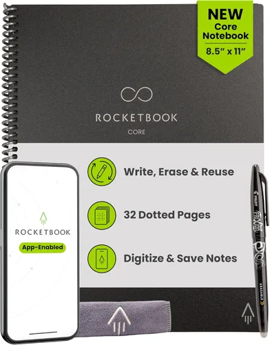 Miniatura 10 de Rocketbook Core - Cuaderno de espiral reutilizable, tamaño carta de 8.5 x 11 pulgadas, color azul marino, páginas punteadas, conectadas a