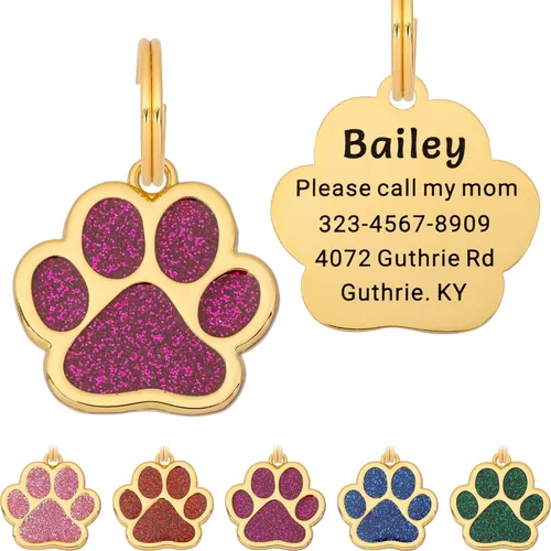 Miniatura 8 de Etiqueta para perro con grabado personalizado hasta 5 líneas de contenido para el nombre e información de tu mascota, bonita etiqueta de Azul