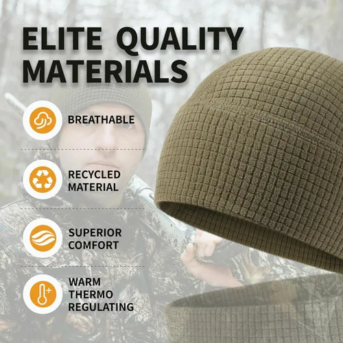 Miniatura 3 de 2 Pack Grid Fleece Beanie Watch Cap Waffle Beanie Tactical Army Military Skull Cap, All Weather Beanie