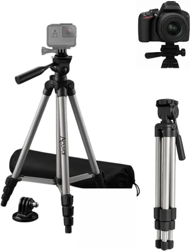 Miniatura 10 de Acuvar Trípode de teléfono de 50 pulgadas con soporte giratorio, filmación vertical y horizontal para iPhone y Android, trípode ligero de aluminio