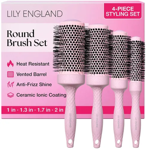 Lily England Juego de cepillos redondos para secar con secador para mujeres - Perfecto para peinados voluminosos - Tecnología iónica de cerámica -