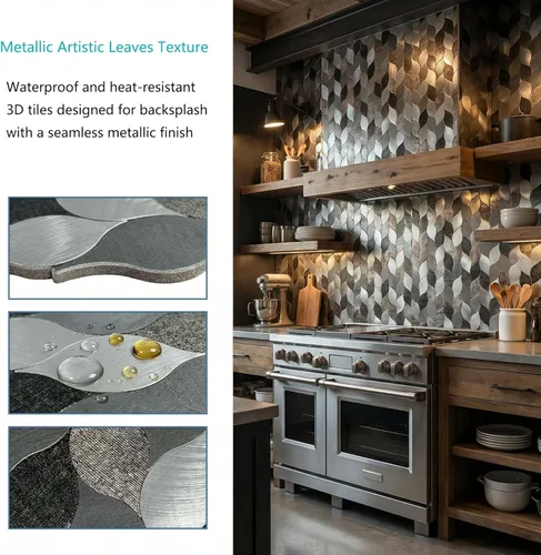 Miniatura 5 de 7 hojas de azulejo adhesivo para salpicaduras de cocina, azulejo de mosaico autoadhesivo, azulejo adhesivo para tocadores de baño, decoración