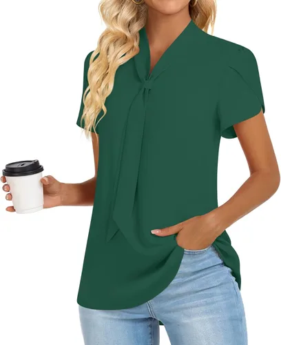 Miniatura 3 de Anymiss Blusas de trabajo de gasa para mujer, estilo casual, de verano, de manga corta, para primavera