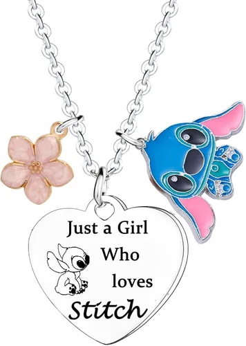 Collar de puntada, regalos para niñas, decoración de cumpleaños, regalos para hija, amigos, regalos de Just A Girl Who Loves Stitch Girls Jewellery,