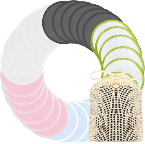 Miniatura 9 de Chloven Paquete de 25 almohadillas de bambú reutilizables para desmaquillarse de carbón, almohadillas de algodón reutilizables de bambú para tóner