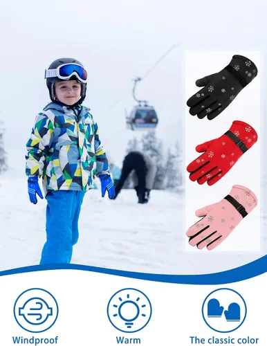 Miniatura 2 de 6 pares de guantes de invierno para niños, impermeables, guantes de esquí para nieve, cálidos, dedos completos, snowboard, guantes unisex para clima
