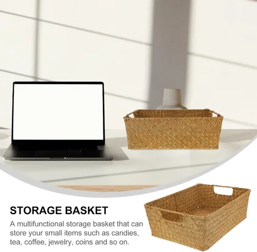 Miniatura 5 de DOITOOL Cestas tejidas para almacenamiento – Cestas de mimbre de pastos marinos con asa – Cestas de estante naturales cesta rectangular