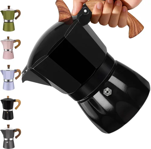 Miniatura 20 de Cafetera clásica de aluminio para 3 tazas, cafetera espresso de 5.1 fl oz, 5 onzas, cafetera de moca, olla greca, cafetera para café italiano y Azul