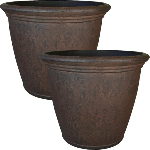 Miniatura 10 de Sunnydaze Anjelica - Maceta grande de plástico para plantas, maceta grande de plástico de doble pared para exteriores con agujeros de drenaje Óxido