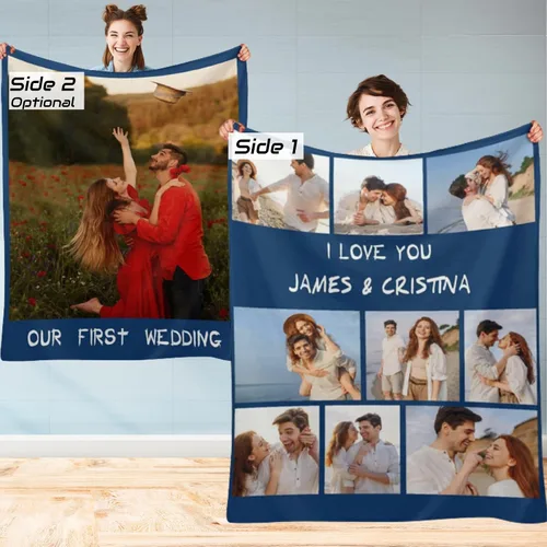 Miniatura 37 de M YESCUSTOM Manta personalizada con imagen y texto, manta personalizada de collage de fotos, mantas de vellón personalizadas para regalo de 1 imagen