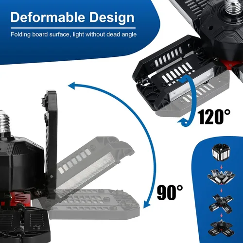 Miniatura 2 de Luces de garaje LED de techo, 12 paneles enchufables con 180 W, 18000 lúmenes, 6500 K, 12 hojas deformables multiposición, base E26 E27 ideal