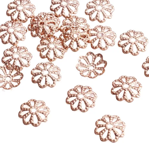 20 tapas de flores huecas de latón con cuentas de oro rosa de 0.315 pulgadas (0.315 in), espaciador de cuentas sueltas para pendientes, pulseras,