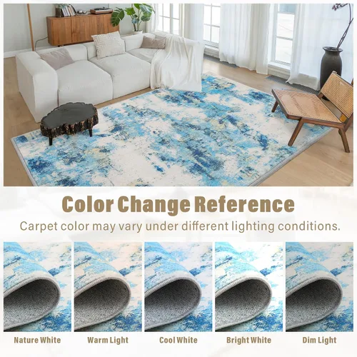 Miniatura 6 de Carvapet 9x12 Alfombras grandes para sala de estar y dormitorio, alfombra moderna lavable azul de pelo bajo con respaldo de goma, plegable, alfombra