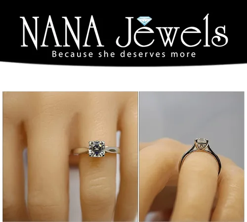 Miniatura 3 de NANA Jewels Anillo de compromiso Lucita solitario de 1.50-3.00 quilates corte Asscher de plata de ley con circonita pura brillante