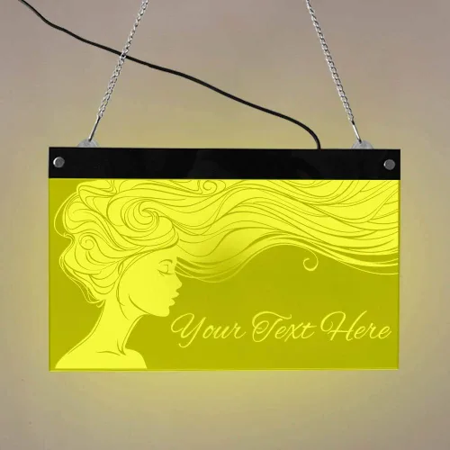Miniatura 6 de The Geeky Days Señora de pelo largo salón de belleza peluquería LED personalizado multicolor cambiante luz pared signo Rmote control iluminado