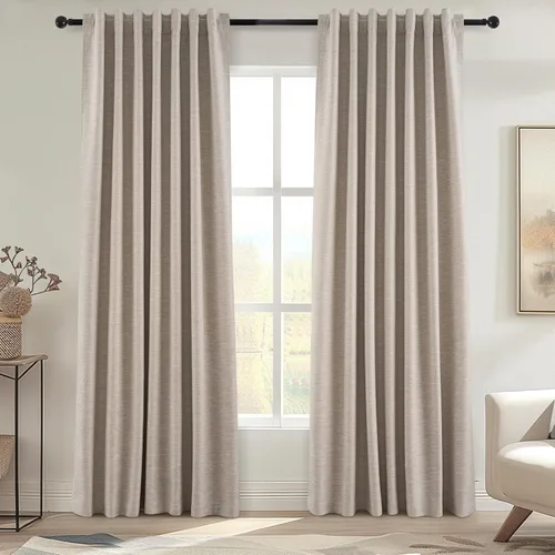 Miniatura 21 de Topfinel Cortinas opacas, blanco beige, 2 paneles, ventanas pequeñas, textura, mezcla de lino, bohemia, abedul, rural, gancho, bolsillo trasero