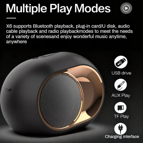 Miniatura 2 de Altavoz Bluetooth inalámbrico X6, altavoz portátil Bluetooth 5.0 con graves altos, estéreo TWS, múltiples modos de reproducción (TF/USB/AUX/FM)