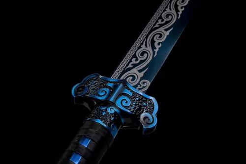 Miniatura 6 de Espada china de acero de alto carbono SJ SHI JIAN dinastía Tang Dao hoja recta con patrón de dragón funda Azul