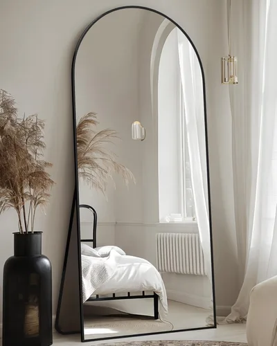 Miniatura 34 de Espejo de cuerpo entero con soporte, espejo arqueado de 58 x 18 pulgadas, espejo grande con marco de aluminio para colocar de pie, colgar o apoyar