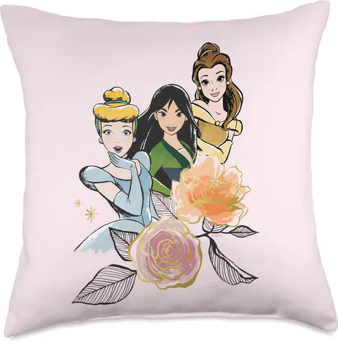 Miniatura 5 de Disney Princesa Cenicienta Mulan Belle Floral Pink Throw Pillow 16x16, Multicolor