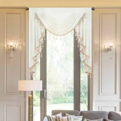 Miniatura 39 de VOGOL Cenefa de cortinas de terciopelo grueso para dormitorio, cenefas de cascada de lujo con aislamiento térmico dorado para sala de estar formal