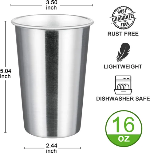 Miniatura 2 de MEWAY Vasos de acero inoxidable de alta calidad de 16 onzas (paquete de 12) – Vasos de metal de alta calidad – Vaso apilable duradero, vasos