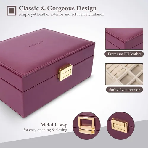 Miniatura 5 de LANDICI Joyero organizador para mujeres y adolescentes estuche grande de almacenamiento de joyas con espejo y bandeja extraíble de 2 capas soporte