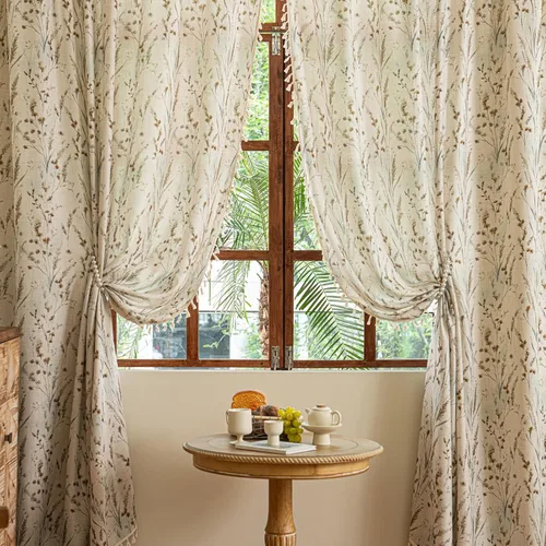 Miniatura 42 de Cortinas florales de granja semiopacas para sala de estar, de 63 pulgadas de largo, mezcla de lino y algodón, paneles de cortina de ventana cortos