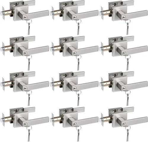 Miniatura 16 de USHTL01-SN-BK-6P - Manija cuadrada de privacidad para puerta de níquel cepillado sin llaves para dormitorio o baño, USHTL01-SN-BK-6P