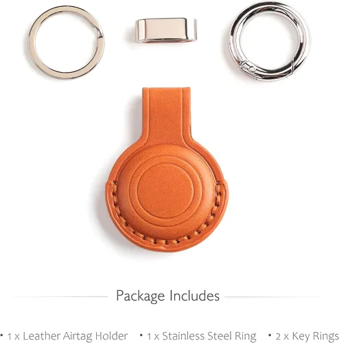 Miniatura 4 de Llavero de cuero genuino compatible con Airtag, soporte seguro para llavero de AirTag, accesorios para llavero AirTag - Marrón V2.0