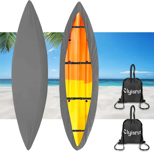 Miniatura 19 de Fundas impermeables para kayak de 10 a 16 pies para almacenamiento al aire libre, accesorios de cubierta de canoa, cubierta de lancha Oxford, Gris