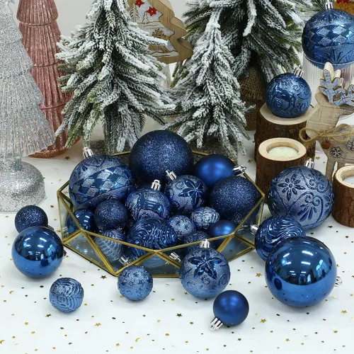 Miniatura 7 de 20 piezas Adornos de bola de Navidad azul marino irrompibles de plástico para árbol de Navidad, decoraciones para fiesta de Navidad, oficina