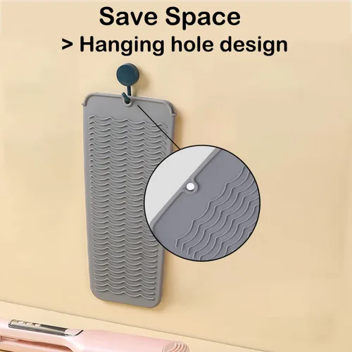 Miniatura 4 de Alfombrilla de silicona resistente al calor con agujero para colgar, alfombrilla de viaje y bolsa resistente al calor para rizador, plancha Gris