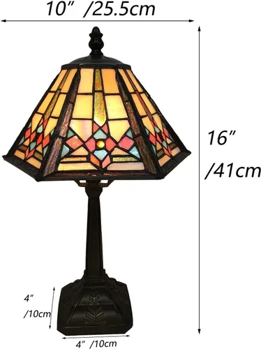 Miniatura 7 de Bieye L10791 - Lámpara de mesa estilo misión con luz nocturna de vidrio manchado Tiffany y pantalla cónica hexagonal, 10 pulgadas de ancho x 16