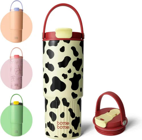 Miniatura 9 de BOTTLE BOTTLE Botella de agua aislada con popote y asa, botellas de agua de acero inoxidable para automóvil, deportes, hogar, oficina y escuela, 26