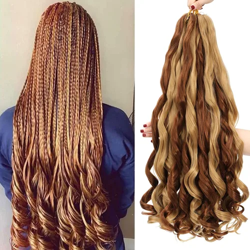 Miniatura 54 de Cabello Rizado Francés para Trenzar de 18 Pulgadas, 8 Paquetes Color Borgoña - Cabello para Trenzar Pre-Estirado con Rebote - Extensiones de Cabello