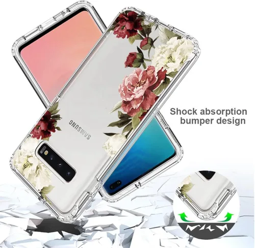 Miniatura 7 de Funda para Galaxy S10+ Plus, SM-G975U con protector de pantalla de vidrio templado, carcasa rígida de protección de diseño floral de cuerpo completo