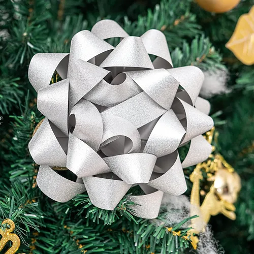 Miniatura 3 de LeZakaa Lazo de regalo con purpurina de 8 pulgadas, lazo de regalo autoadhesivo plateado para cumpleaños, Navidad, boda, vacaciones (1 unidad)