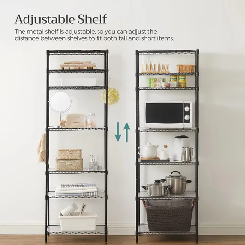 Miniatura 8 de SONGMICS Unidad de almacenamiento de 7 niveles, estantería de alambre, estante de metal de cocina con estantes ajustables, revestimientos de Negro