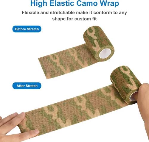 Miniatura 3 de 6 unidades de cinta de camuflaje de 3.0 in x 14.8 ft, vendaje cohesivo autoadhesivo, forma de camuflaje para buscador de telémetros, cámara, verde