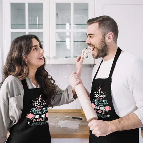 Miniatura 4 de Divertidos delantales de hornear para mujeres y hombres, bonitos regalos para panaderos, delantales de cocina con 2 bolsillos, delantal