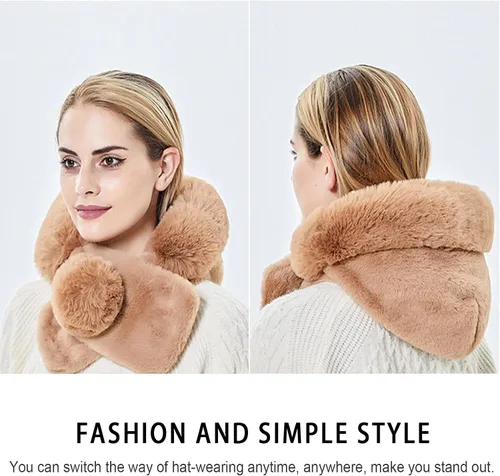 Miniatura 6 de Gorro de forro polar holgado de una pieza para mujer, bufanda con capucha, pasamontañas, cálido invierno, resistente al viento, con cordón
