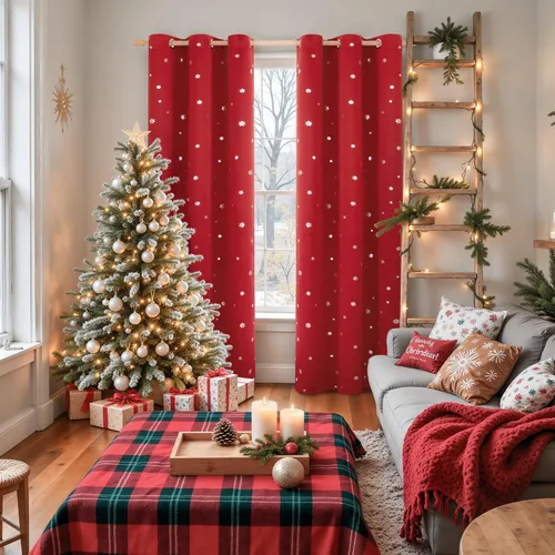 Miniatura 2 de BGment Cortinas de Navidad para Dormitorio de Niños 63 Pulgadas de Largo - Patrón de Copo de Nieve Decoración de Tratamientos de Ventanas con Ojales