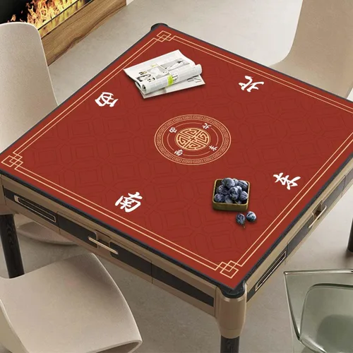 Miniatura 4 de Tapete Mahjong, tapete de juego antideslizante que reduce el ruido, tapete de mesa Mahjong de 31.5 pulgadas, tapete Mahjong con bolsa de tela y Rojo