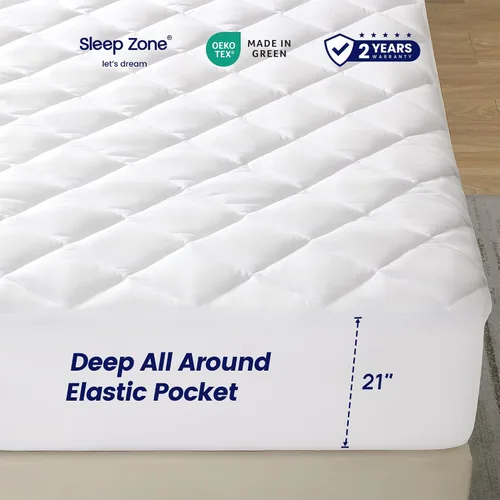 Miniatura 7 de SLEEP ZONE Protector de colchón Twin, Protector de colchón acolchado ajustable, Funda de colchón de bolsillo profundo que se estira hasta 21