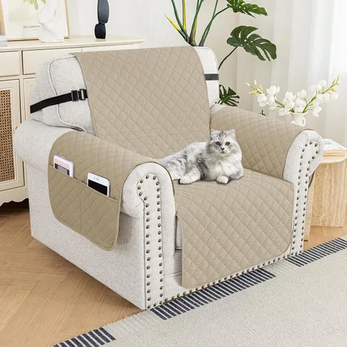 Miniatura 54 de XINEAGE Funda para Loveseat Reclinable Resistente al Agua, Fundas para Loveseat Reclinable de 2 Asientos con Bolsillos, Funda Protectora para Café