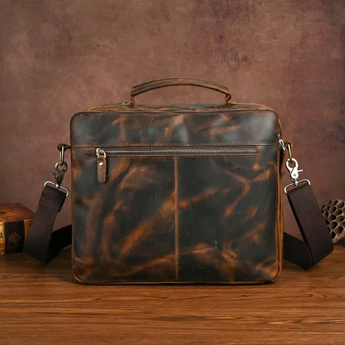 Miniatura 3 de Bolsa de lona resistente al agua + cuero para negocios, maletín de 14 pulgadas, para laptop, oficina, cartera, para hombres FBB207