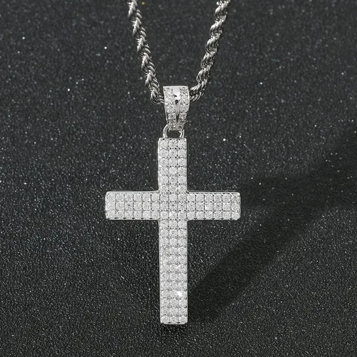 Miniatura 3 de STARCHENIE Collar de cruz de latón chapado en oro, colgante de crucifijo de circonita cúbica, cadena de cuerda de 24 pulgadas, Metal, Circonia cúbica