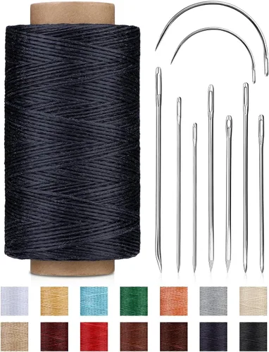 Miniatura 9 de DIUDUS Hilo encerado de 218 yardas, hilo encerado de cuero con agujas de coser resistentes, hilo de cuero para coser a mano, reparación de cuero