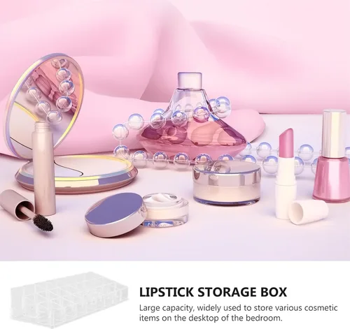 Miniatura 9 de Acrylic Lipstick Organizer Box 24-Grid Makeup Holder Multigrid Cosmetic Display Case Desktop Storage for Lip Gloss and Nail Polish
